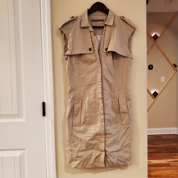 Zara Trench Coat Style Sleeveless Button Up Shirt Dress Khaki Size Large - Picture 2 of 14